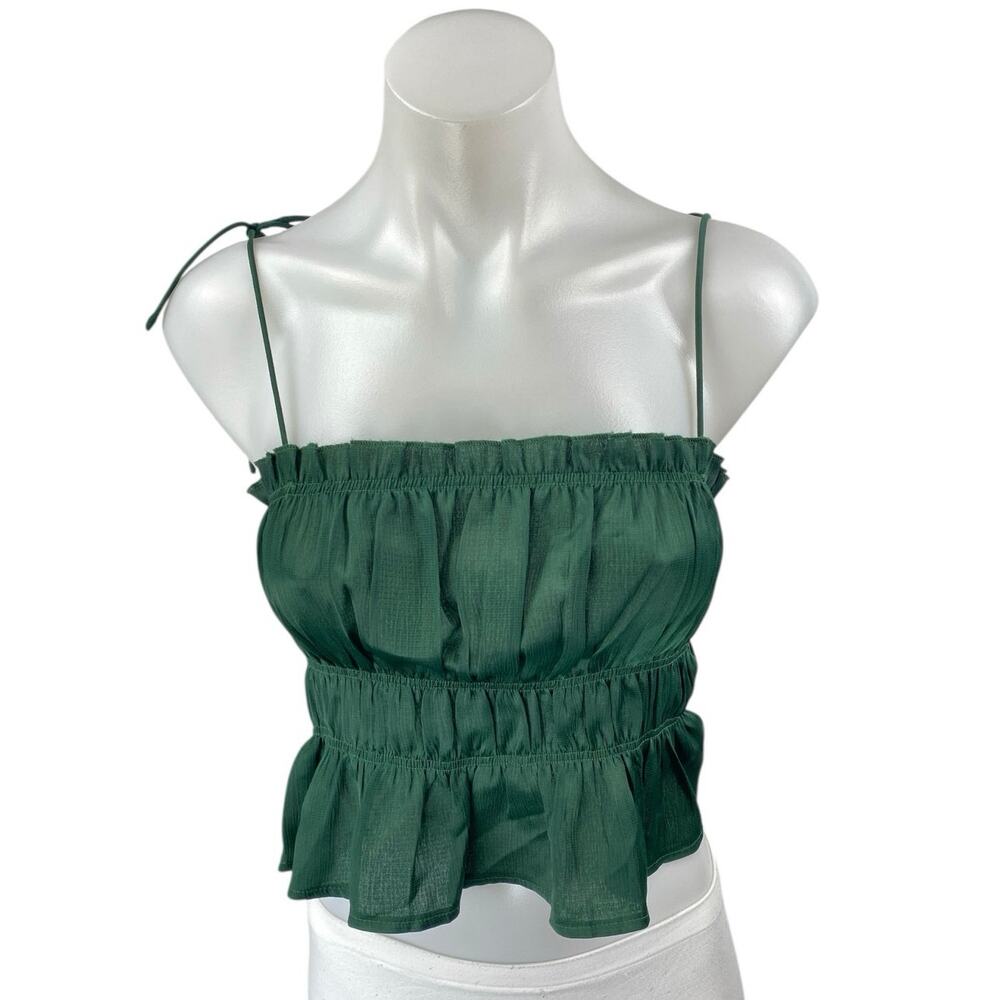 Princess Polly Green Sleeveless Ruched Cami Camisole Peplum Crop Tank Top Size 4